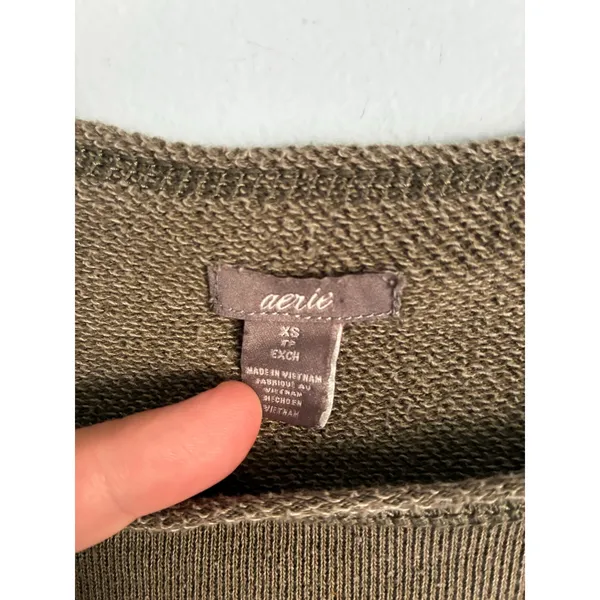Aerie Olive Brown Ribbed Pullover Sweatshirt Crew Neck Oversized XS - Image 2