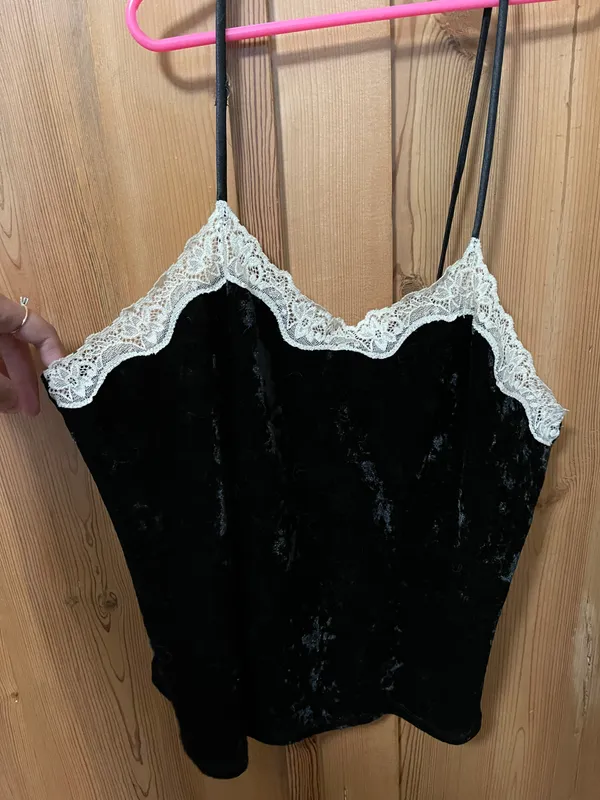 Vintage Black Velvet Lace Trim Tank - Image 2
