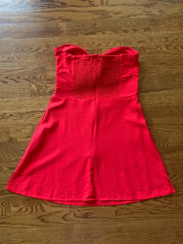 Princess Polly Strapless Linen Red Dress - Image 4