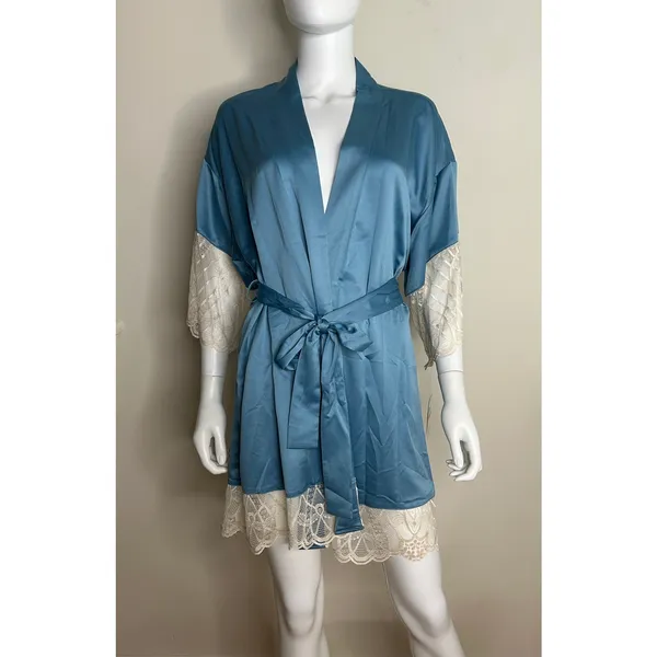 Flora Nikrooz‎ Gabby Lace Trim Satin Chermeuse Wrap Robe Women XS NWT - Image 3