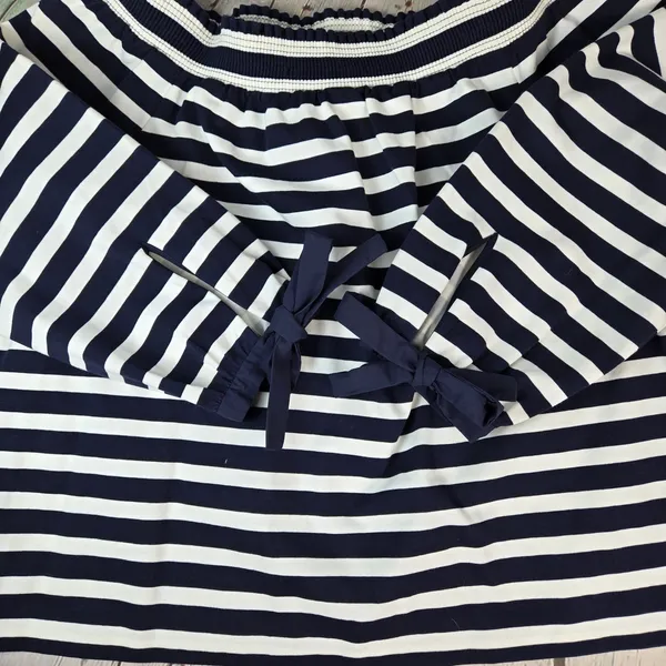 J. Crew Womens XL Navy White Striped Off-Shoulder Tie-Sleeve Top G2549 - Image 7