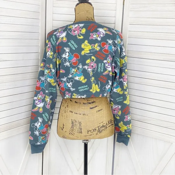 Disney‎ Mickey Mouse And Friends Crop Sweatshirt Gray Multi Medium - Image 4