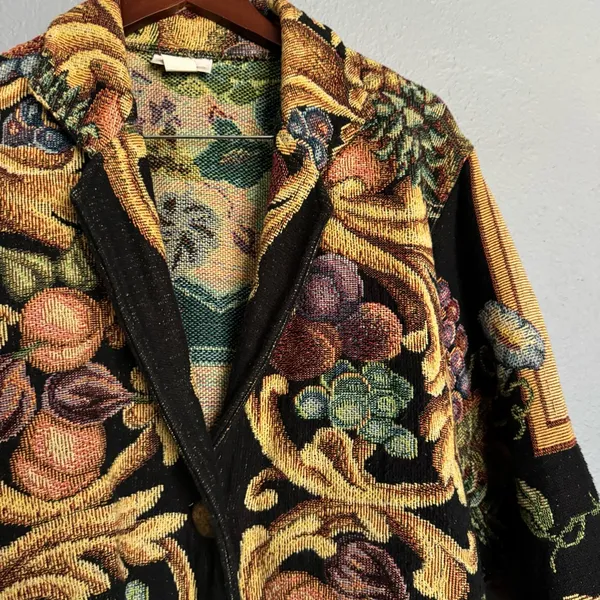 Vintage 90’s California Style Baroque Fruit & Vine Tapestry Jacket - Image 3