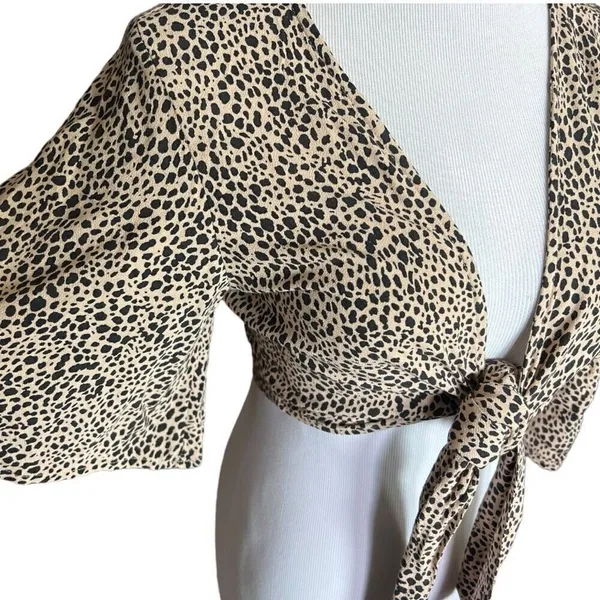 NWT Womens American Eagle Tie Front Animal Print Leopard Shrug Top - Sz S - Image 4