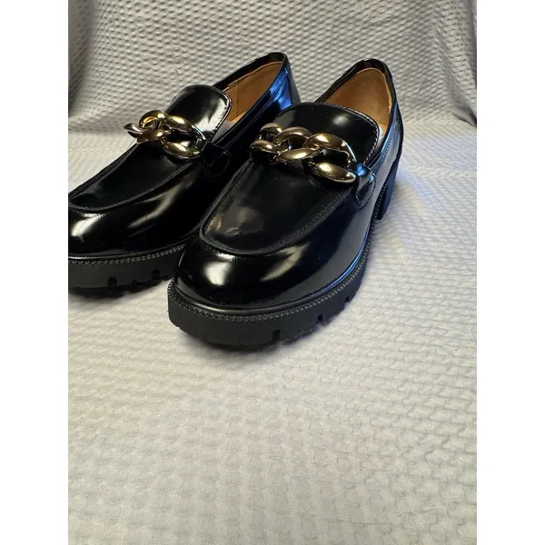 MACNMEUU Chunky Platform Loafer Comfort‎ Slip On Chain Faux Leather Women's 9 - Image 5