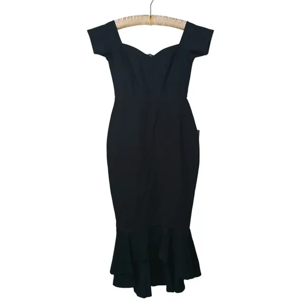 NWT Lulus Off Shoulder Trumpet Midi Dress Mermaid Womens S Black Cocktail Event - Image 2