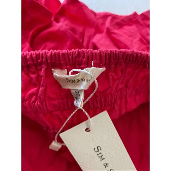 Sim & Sam Hot Pink Tie Strap Crop Top L Smocked Ruffle Coquette Y2K - Image 4