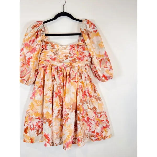 Abercrombie Fitch Womens Dress Peach Ruched Bodice Puff Sleeve Mini A Line Small - Image 6