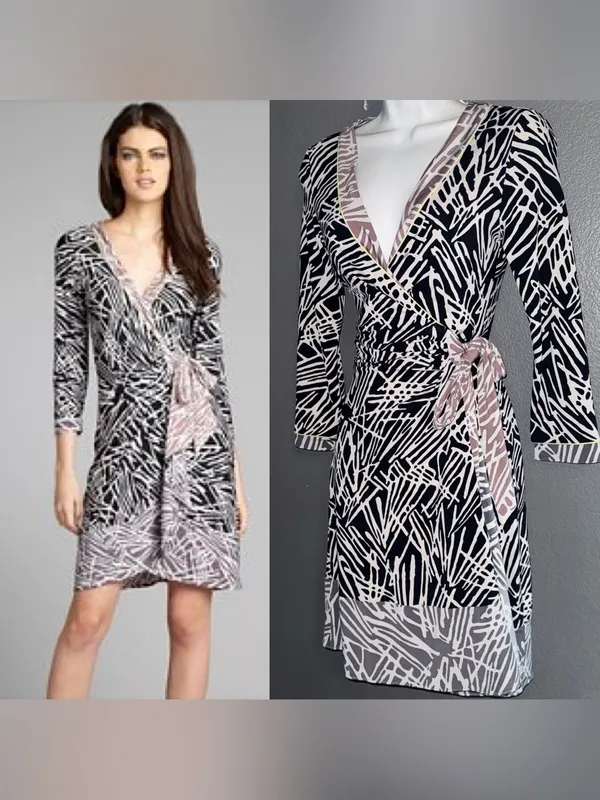BCBGMAXAZARIA New w $158 Tags Abstract Print Wrap V-Neck Dress XS - Small - Image 2