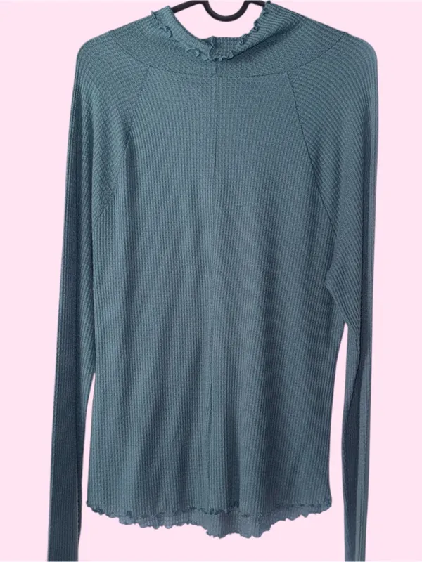Free People - Long Sleeve Waffle Knit Top in Green/Dusty Teal - Size Large NWOT - Image 3