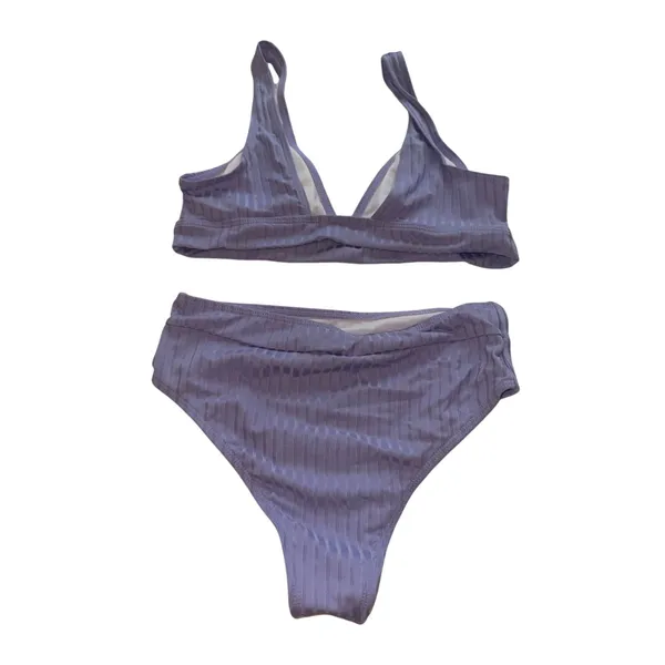 SHEIN Lavender Ribbed High-Waist Bikini Set - Image 2