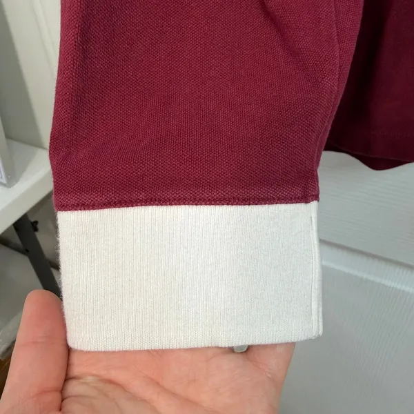 Lands' End maroon collared layered cotton stretch button‎ neck polo shirt XL - Image 2