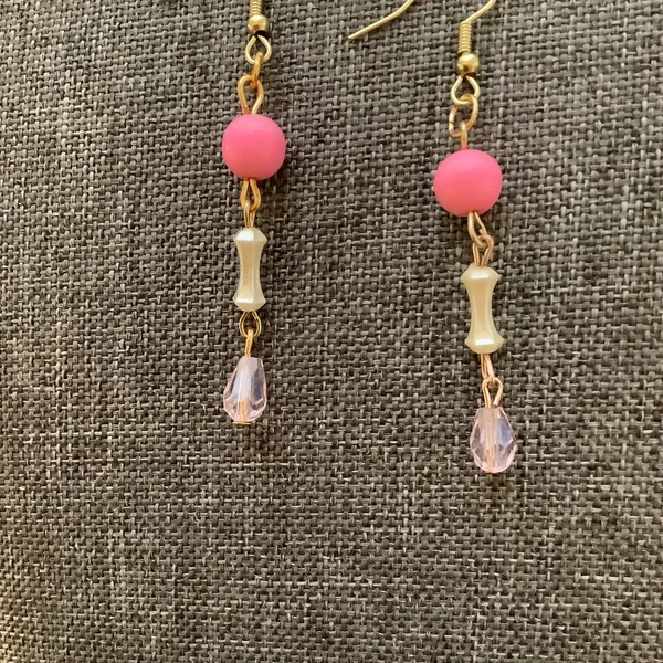 New sharp pink  gold earrings - Image 2
