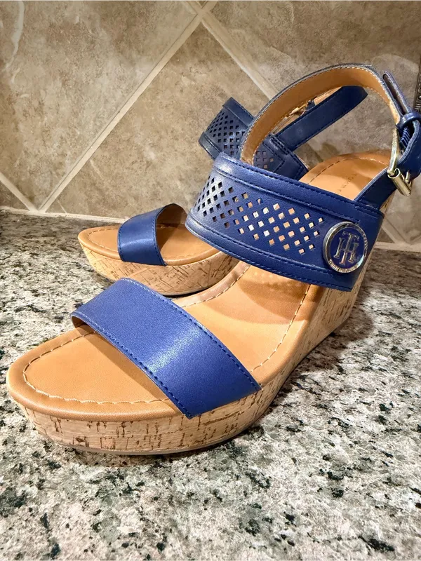 Tommy Hilfiger Navy Blue Cork Wedge Sandals Women’s Size 7.5 - Image 3