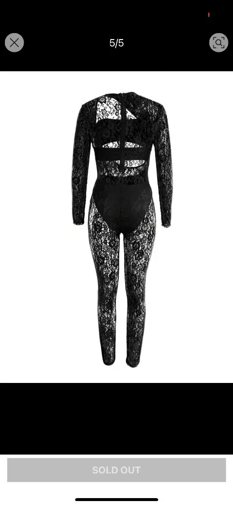 Boutique Black Sheer Lace Cutout Jumpsuit - Image 4