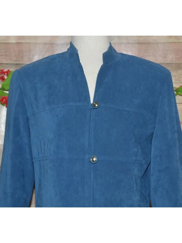 R&K Originals Womens Size 8 Blue Faux Suede Peplum Jacket Blazer Y2K Structured - Image 3