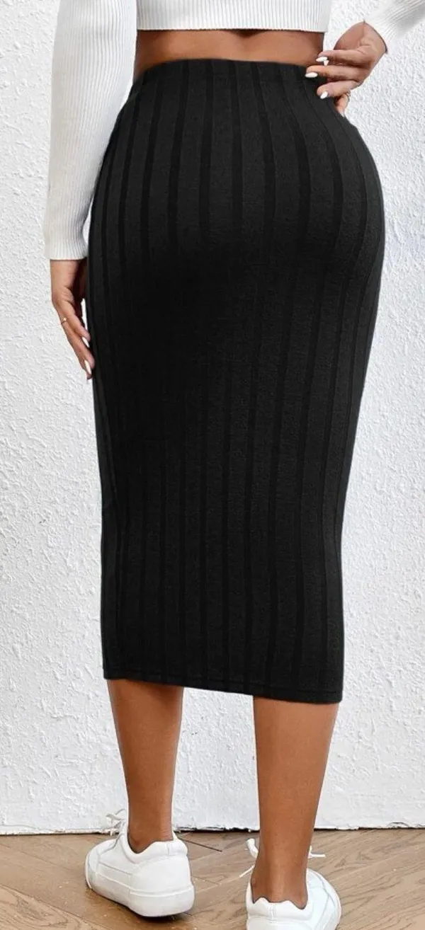 SheIn Solid Ribbed Knit Bodycon Skirt - Image 2