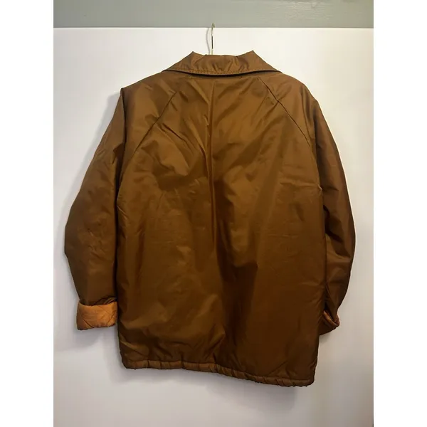 Vintage Camel Brown Faux Fur Lined Coat Jacket Snap Front Unisex Size L-XL Warm - Image 9