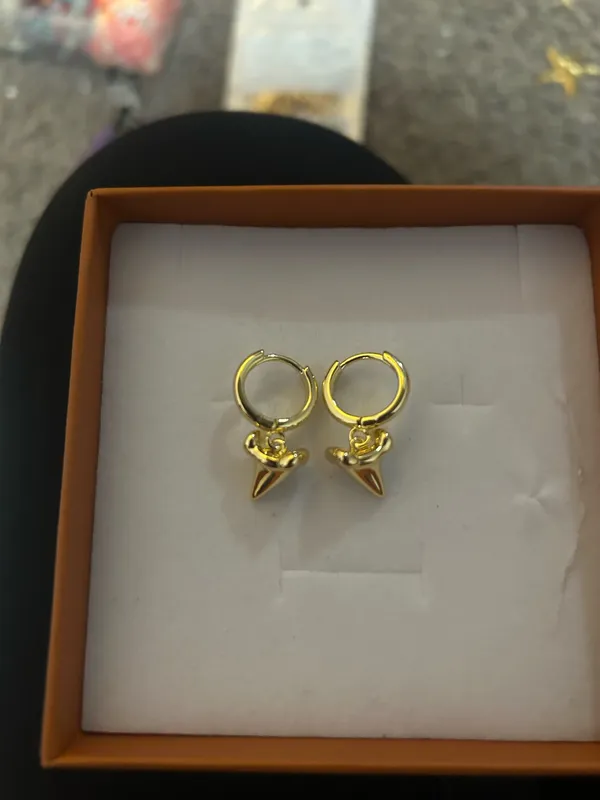 Gold Shark Tooth Earrings - Image 2