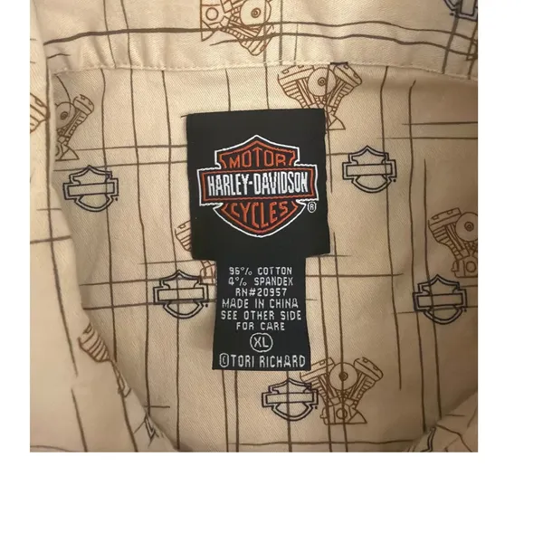 Harley-Davidson Vtg Sleeveless Button Down Motorcycle Tan Shirt XL - Image 4