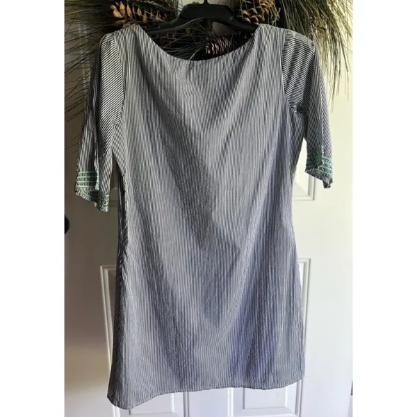 Judith March Blue and White Pinstriped Dress Mint Green Embroidery Size Small - Image 3