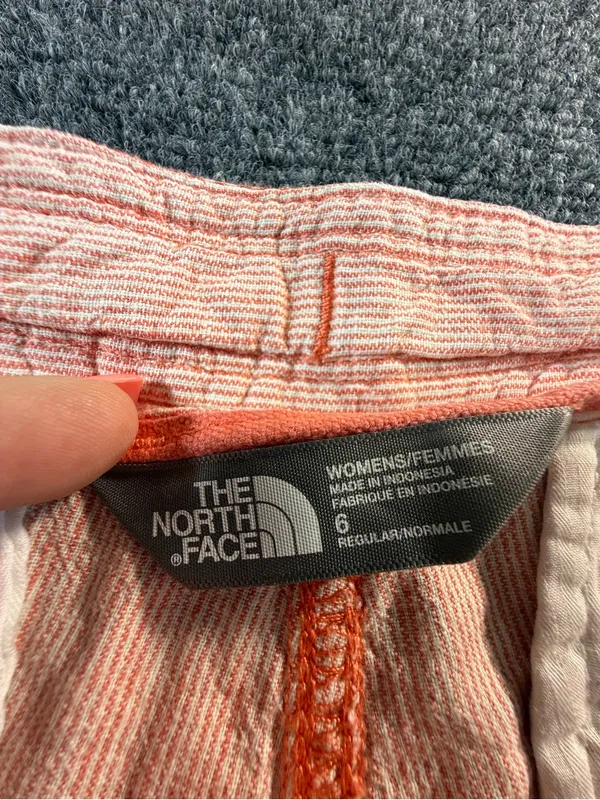 The North Face Orange White Striped Linen Blend shorts Size 6 Coastal Summer - Image 4
