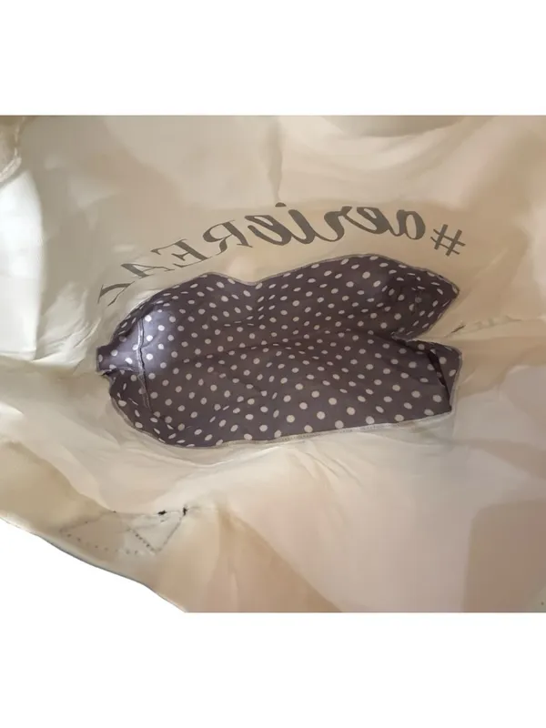 Aerie #AerieREAL Large Canvas Tote Bag Polka Dot Bottom Cream Navy NWT - Image 6