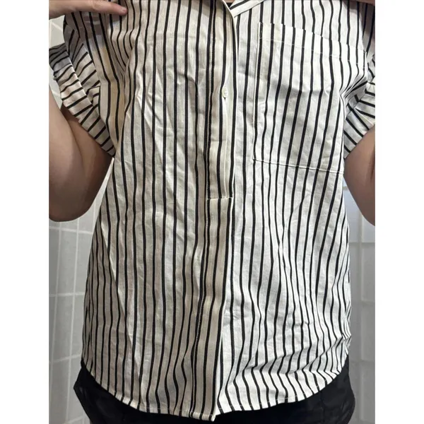 Frame‎ Revolve Linen Blend Striped Organic Short Sleeve Button Up Blouse Size XS - Image 4