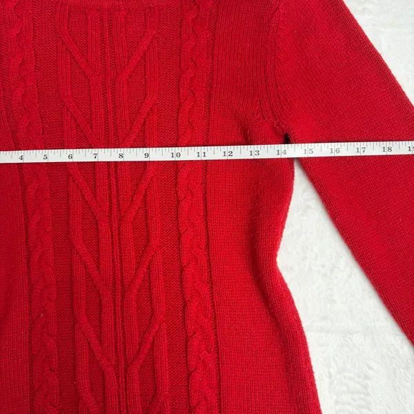 GUESS Cable-Knit Turtleneck Sweater Dress Women's M Red Parisian Holiday Party - Image 6