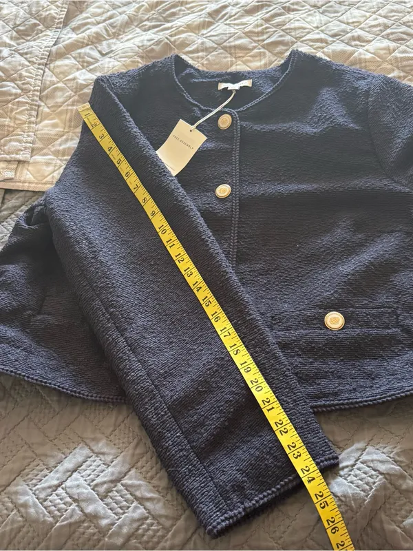 Free Assembly Nubby Collarless Crew Neck Jacket Size XL (16-18) Navy Blue - Image 14