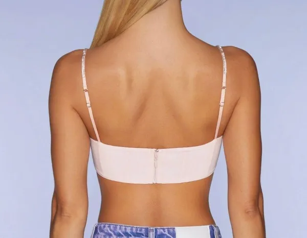 Oh Polly Embellished Strap Crop Top in Blush - Image 2
