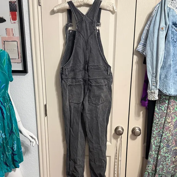 Free People Washed Black Denim Destroyed Boyfriend Overalls Utility Minimalist - Image 3