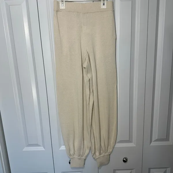 Free People FP Beach Knit Nolan Joggers Womens XS Cream Linen Blend Boho Coastal - Image 3