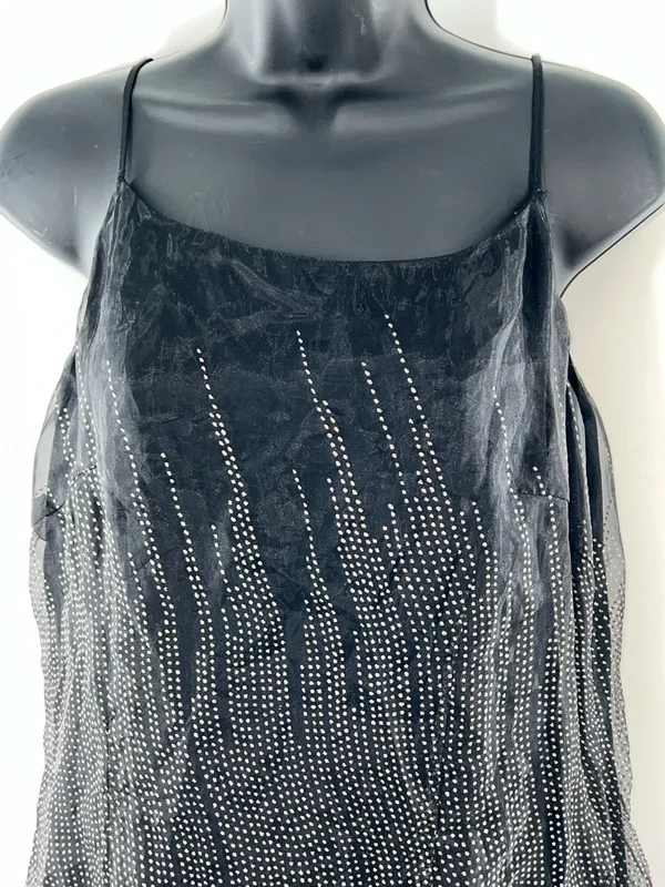 Black Rhinestone-Trim Midi Slip Dress with Spaghetti Straps-Size 12 - Image 2