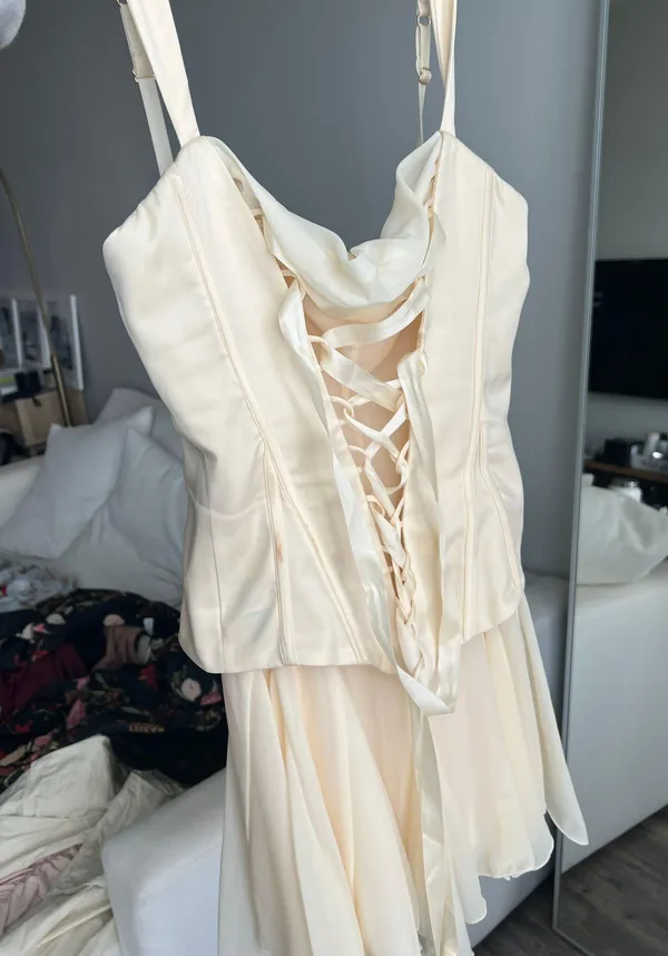 Oh Polly maribel Lace Up Corset Mini Dress in Ivory - Image 4