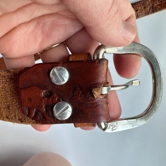 Handcrafted Brown Leather Belt Deer Hunting Mountains Fishing Western Boho Ranch - Image 4