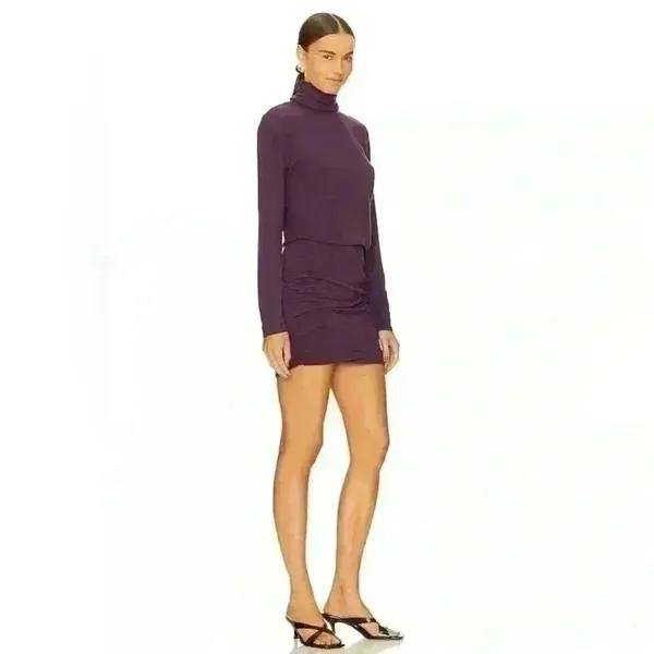 Bobi Los Angeles Shirred Skirt Dress~Eggplant~Size Large~ NEW! - Image 3