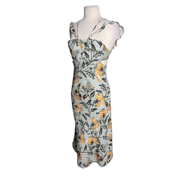 ANTHROPOLOGIE Women’s Boho Linen Blend Printed Halter Slim Midi Dress - Image 7