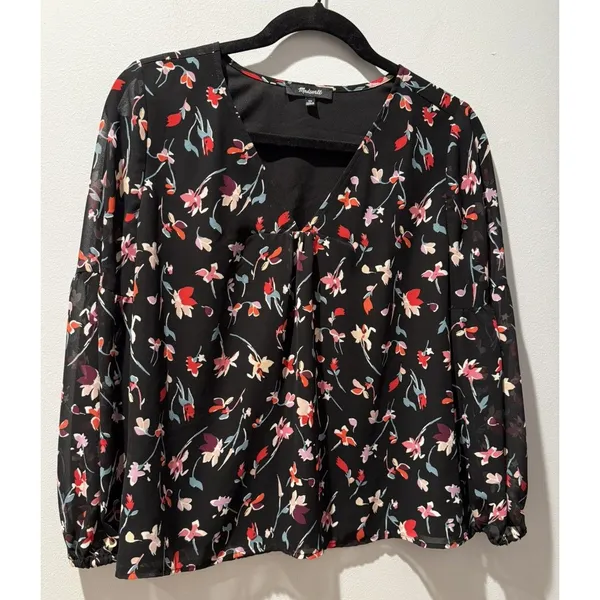 Madewell Shirred Sleeve in Drifting Flowers Blouse Size XS - Image 3