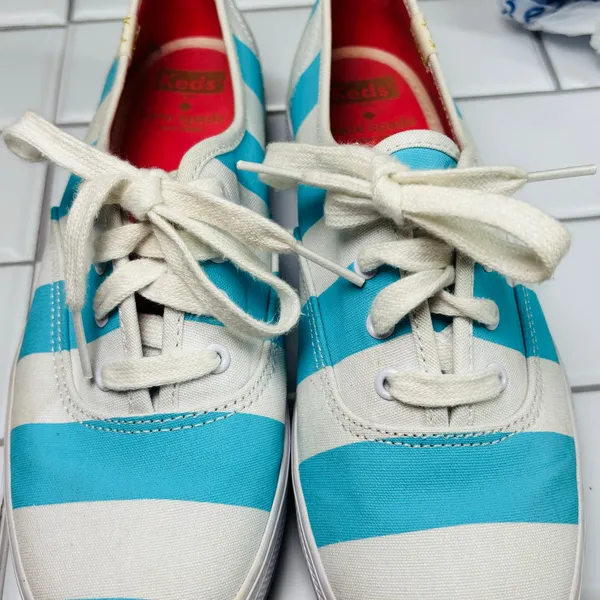 Keds X Kate Spade Cabana Stripe Platform Sneakers Women 7 White‎ Blue Nautical - Image 3