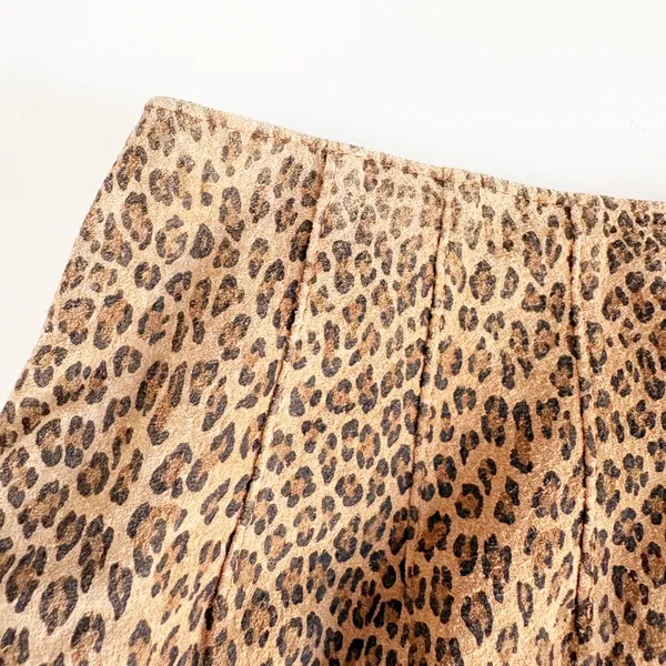 Melanzana Womens‎ Vintage 90s Leopard Print Suede Leather Mob Wife Skirt Size 14 - Image 2