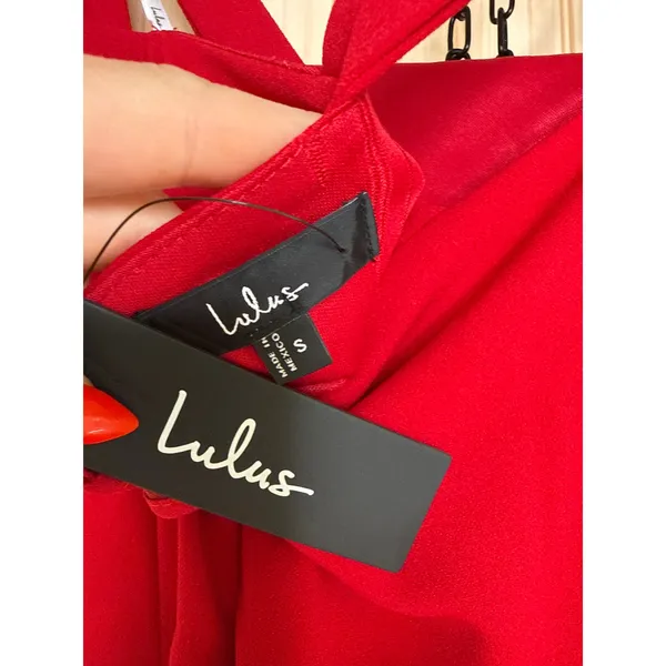 NWT Lulus Perfectly Demure Red Backless Column Maxi Dress Holiday Wedding Size S - Image 7