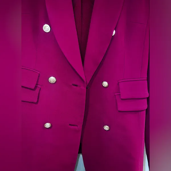 Revolve C/MEO Collective Red Notch Collar Blazer size Small Buttoned Golden - Image 4