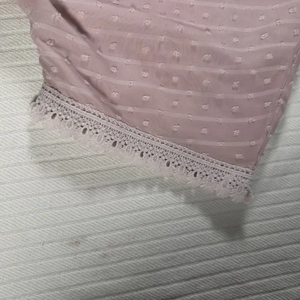 SHEIN Womens Small Pink Swiss Dot Lace Trim Mini Dress Short Sleeve Boho - Image 4