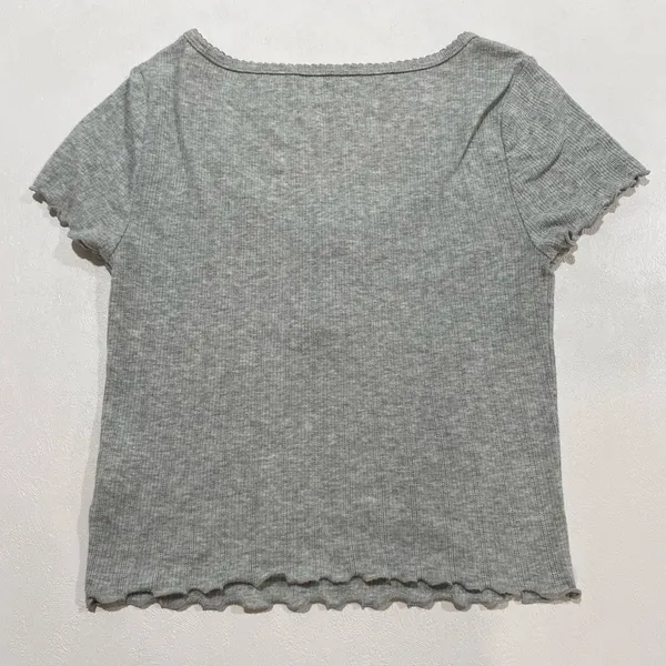Aeropostale OG Tee Collection Gray Henley Baby Tee Size M Y2K Lettuce Trim - Image 4