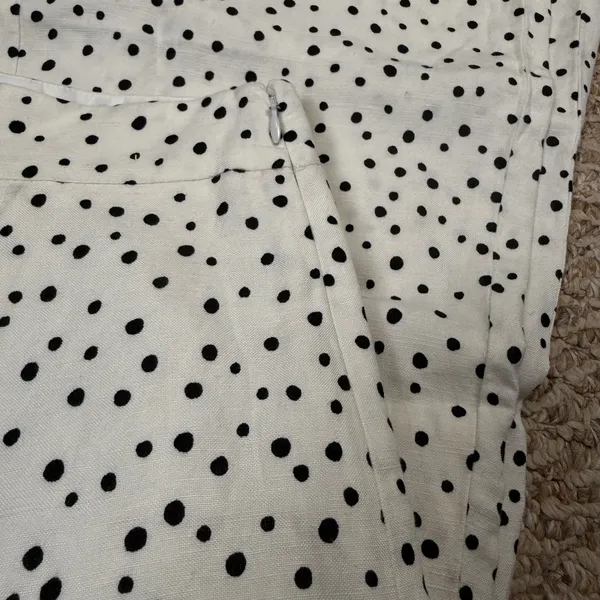 NWT LOFT Polka Dot Linen Blend Midi Skirt White Black Side Zip Slit Size 4 - Image 7
