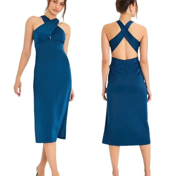 Lulu's Truly Picturesque Dark‎ Blue Teal Open Back Dress XL Cocktail Wedding NWT - Image 2
