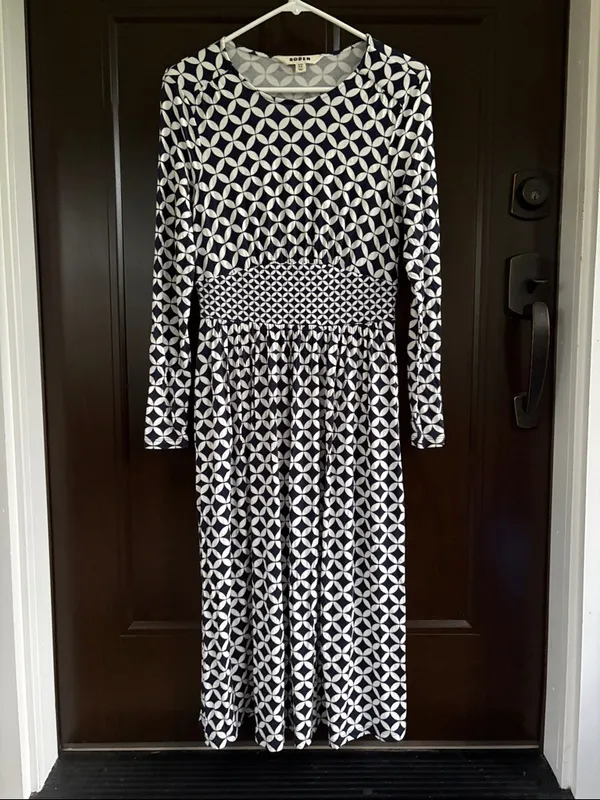 Like New Boden Thea Long Sleeve Midi Dress Navy White Size 6 - Image 2