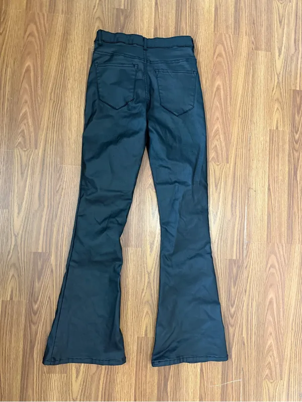 Edikted Luna High Rise black faux leather flare pants minimalist medium - Image 3