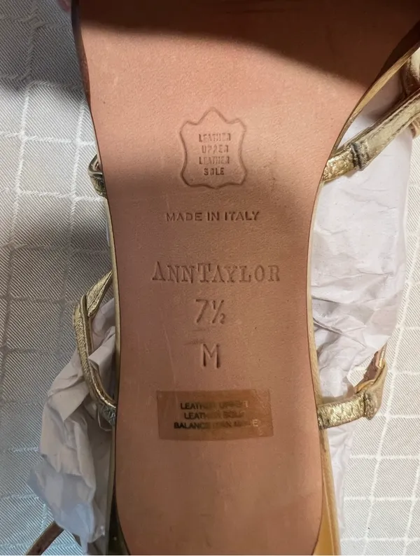 Ann Taylor Sophie Gold Leather Heels Open Toe 7.5 - Image 7